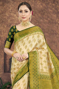 Cream Zari Butta Saree