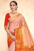 Crepe Pink Zari Butta Banarasi Saree