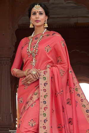 Crimson Pink Zari Woven Banarasi Saree
