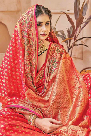 Crimson Red Banarasi Saree