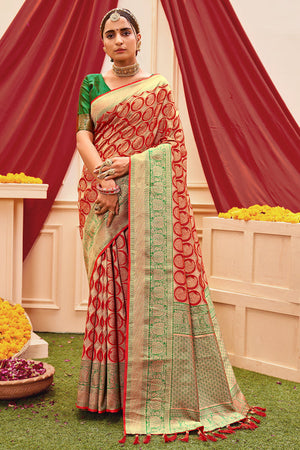 Crimson Red Banarasi Saree