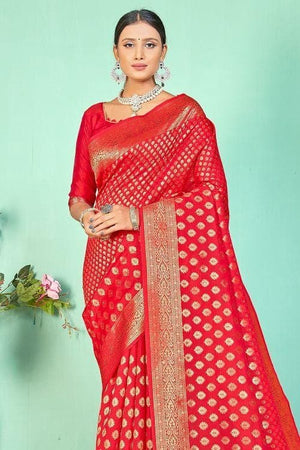 Crimson Red Small Butta Woven Banarasi Saree
