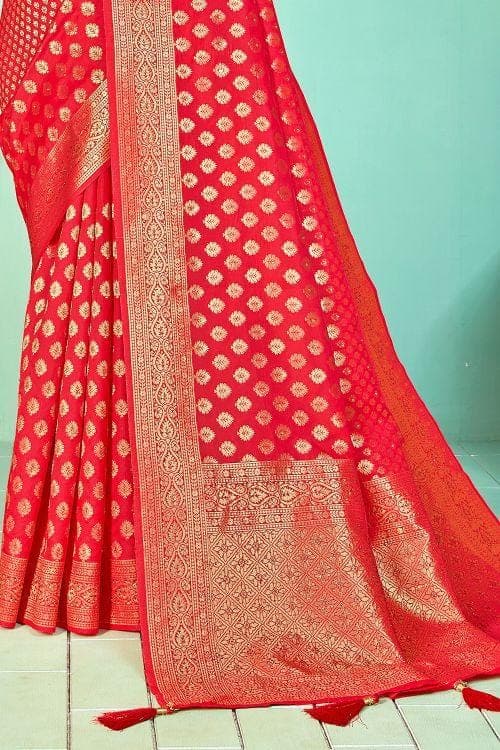 Banarasi Saree Crimson Red Small Butta Woven Banarasi Saree saree online