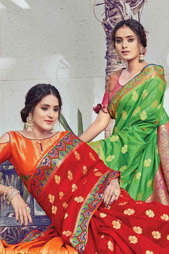 Crimson Red Zari Banarasi Saree