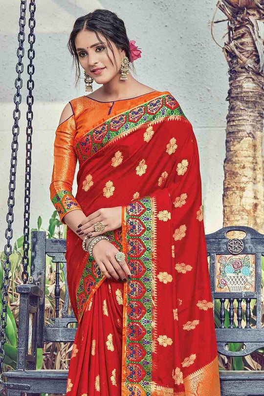 Crimson Red Zari Banarasi Saree