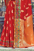 Crimson Red Zari Banarasi Saree