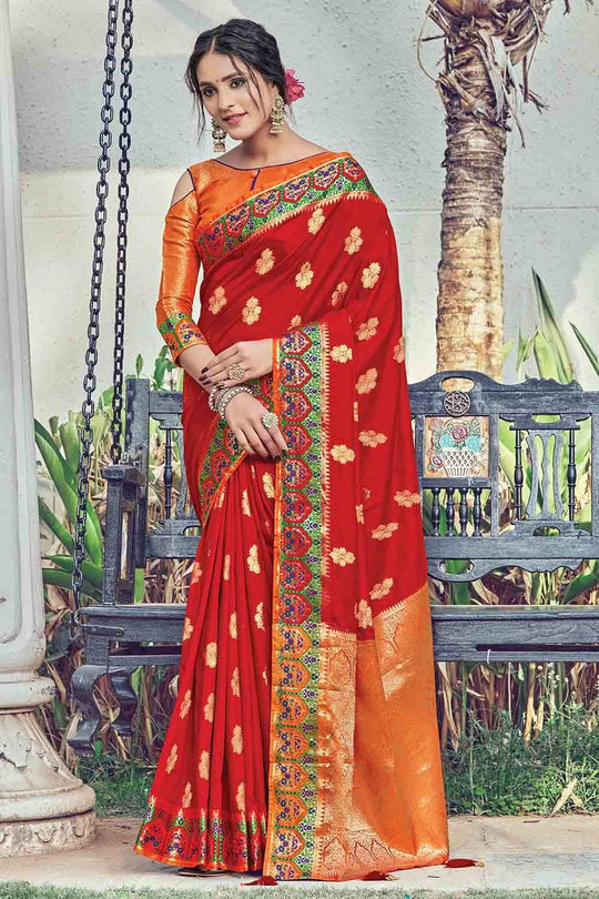 Crimson Red Zari Banarasi Saree