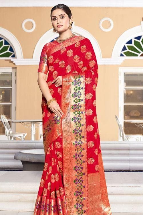 Crimson Red Zari banarasi Saree