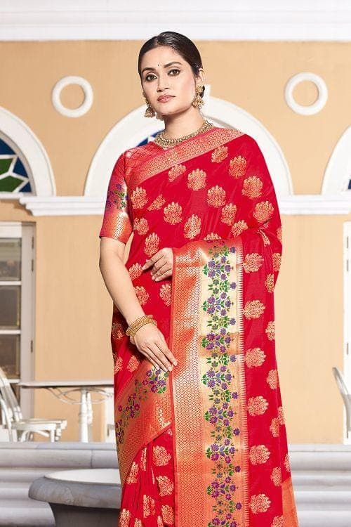 Crimson Red Zari banarasi Saree