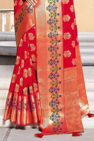 Crimson Red Zari banarasi Saree