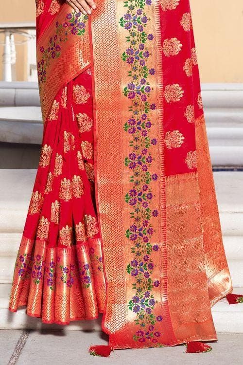 Crimson Red Zari banarasi Saree