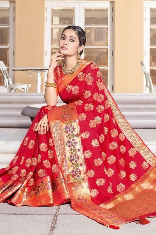 Crimson Red Zari banarasi Saree