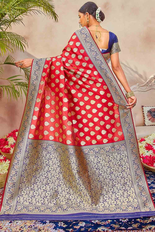 Banarasi Saree Crimson Red Zari Butta Woven Banarasi Saree saree online