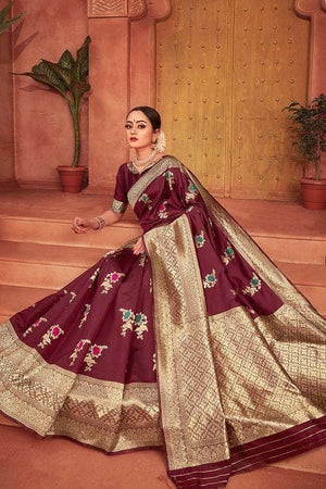 Currant Red Banarasi Saree
