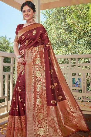 Banarasi Saree Currant Red Flower Border Banarasi Saree saree online