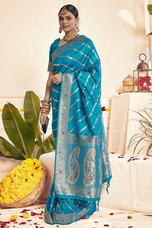 Cyan Blue Banarasi Saree