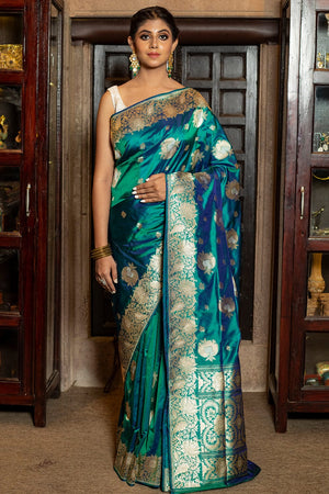 Cyan Blue Banarasi Saree
