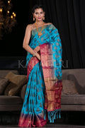 Cyan Blue Zari Butta Woven Banarasi Saree