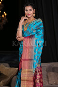 Cyan Blue Zari Butta Woven Banarasi Saree