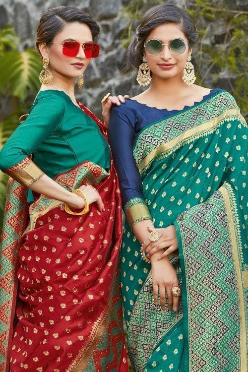 green banarasi silk saree