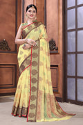 yellow banarasi saree