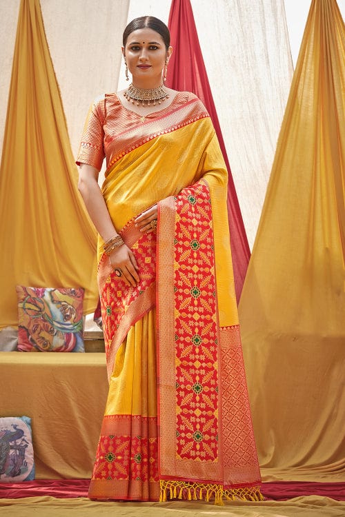 yellow banarasi saree