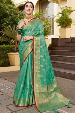 Dark Bermuda Teal Green Banarasi Saree