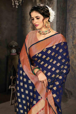 Dark Blue Banarasi Saree