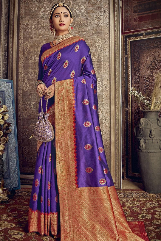 Banarasi Saree Dark Lavendor Zari Woven Banarasi Saree saree online