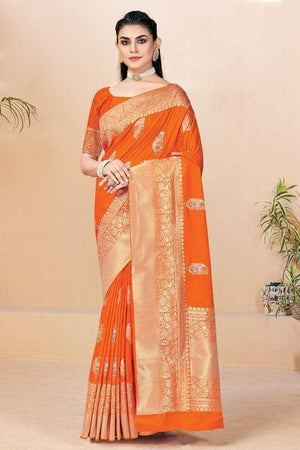 Dark Orange Banarasi Saree