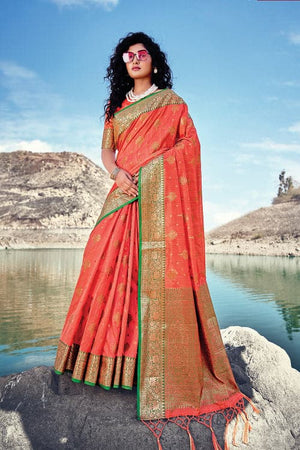 peach banarasi saree
