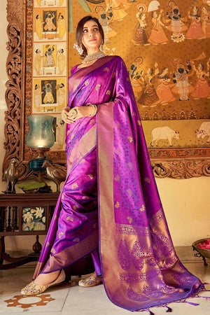 Darkviolet Purple Banarasi Saree