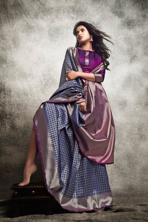 Deep Blue Woven Banarasi Saree