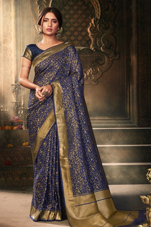 Deep Blue Zari Woven Banarasi Saree