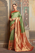 Banarasi Saree Deep Green Maroon Woven Banarasi Brocade Saree saree online