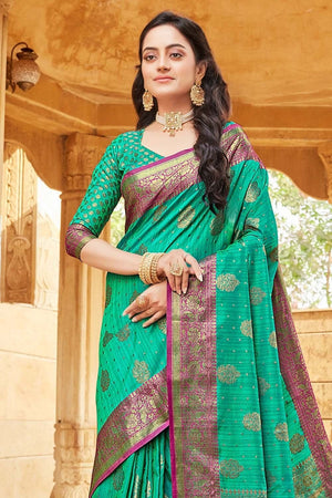 Deep Green Zari Butta Banarasi Saree
