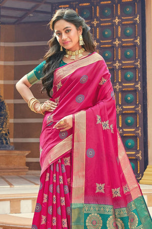 Deep Pink Zari Woven Banarasi Saree