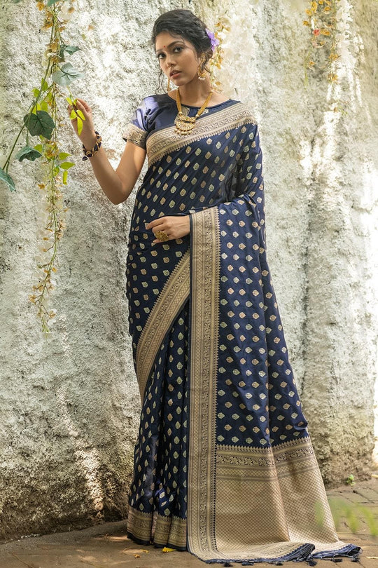 Banarasi Saree Denim Blue Banarasi Butti Saree saree online