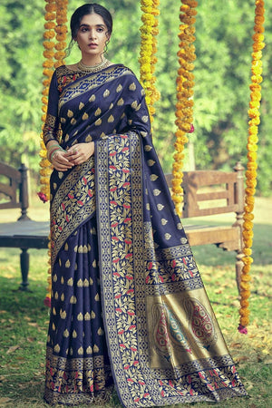 Denim Blue Banarasi Saree