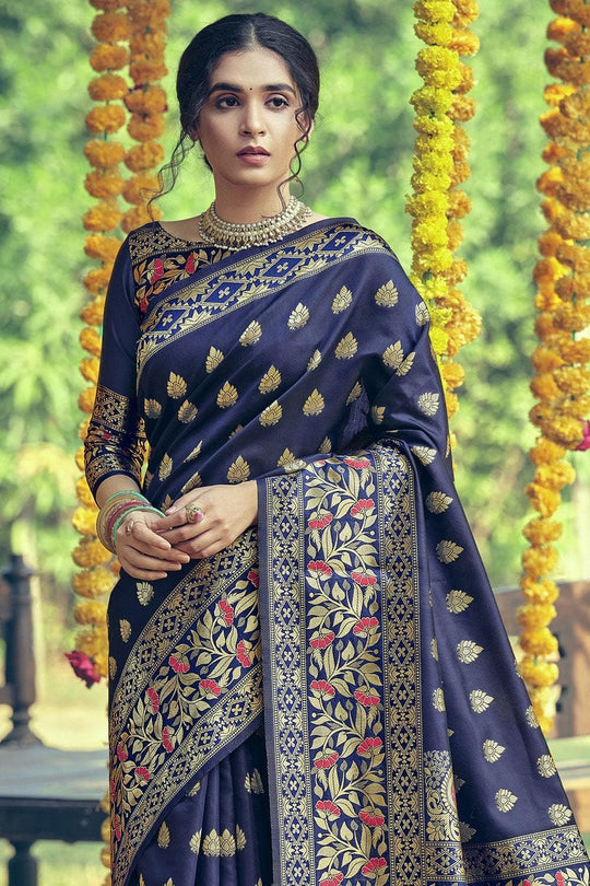 Denim Blue Banarasi Saree
