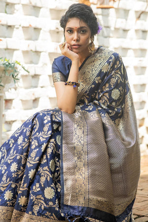 Denim Blue Banarasi Saree