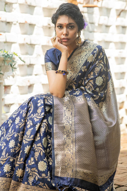 Denim Blue Banarasi Saree