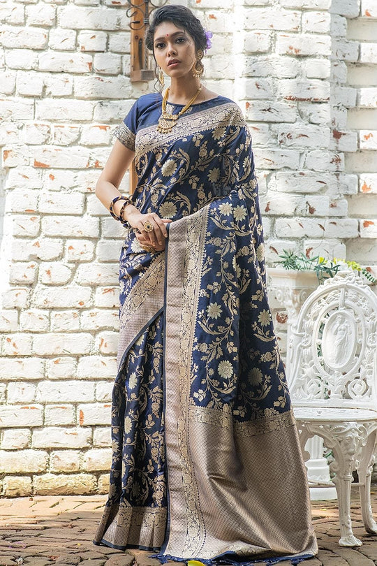 Denim Blue Banarasi Saree