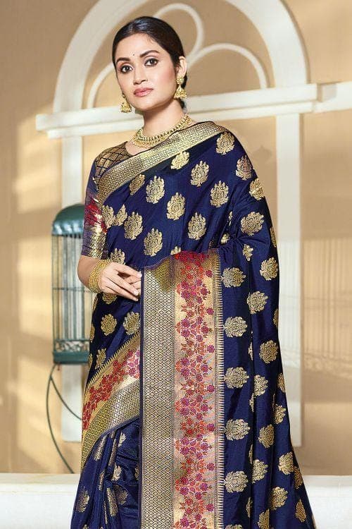 Denim Blue Zari banarasi Saree