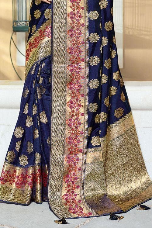 Denim Blue Zari banarasi Saree