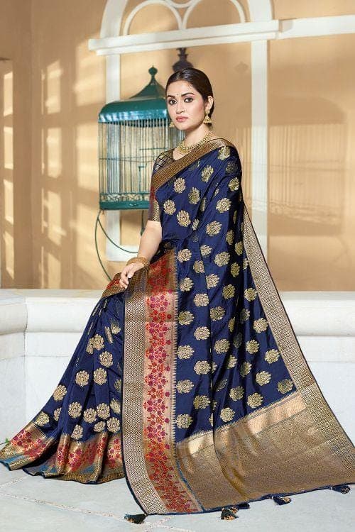 Denim Blue Zari banarasi Saree