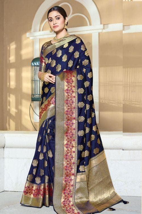 Denim Blue Zari banarasi Saree