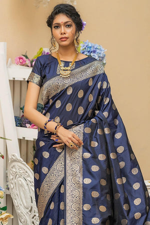 Denim Blue Zari Butta Saree