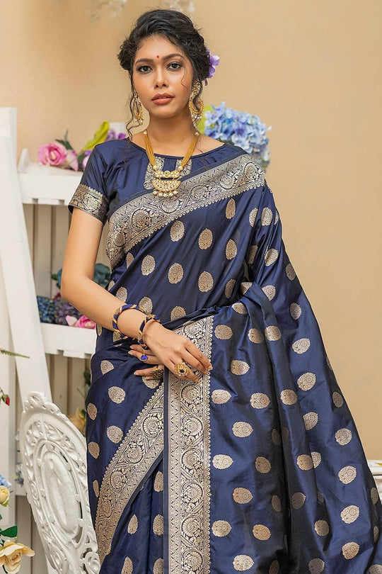 Denim Blue Zari Butta Saree