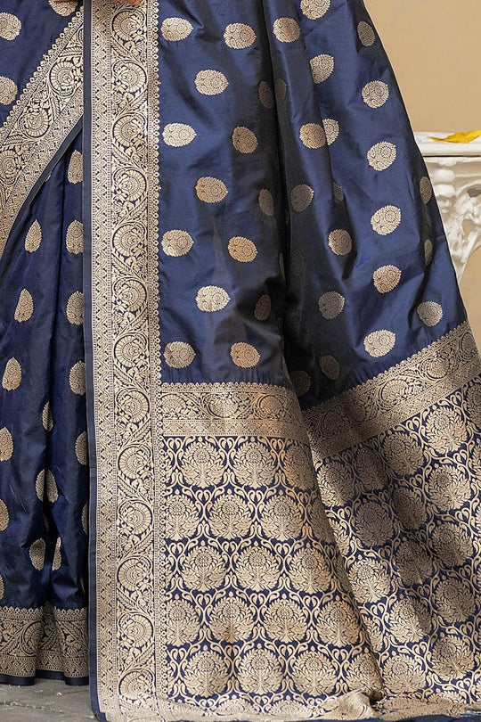 Denim Blue Zari Butta Saree